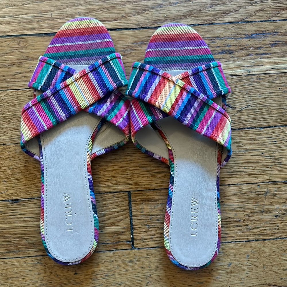 Colorful rainbow J crew size 7 woven rainbow sandal slides!